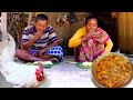 house pet country chicken curry cooking &amp; eating by santali tribe couple || chicken curry recipe