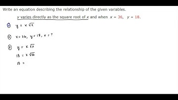 Math 10 HW 5.8 Write an equation. y varies directly as the square root of x #6