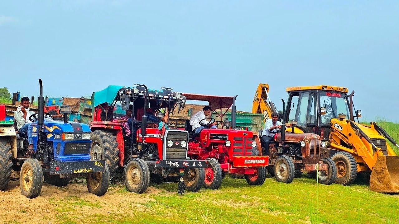 Jcb 3dx Backhoe Loading Mud in Mahindra 475 | Kubota | New Holland #jcbvideo #tractorvideo #jcb3dx 