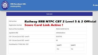 Railway RRB NTPC CBT 2 Level 5 & 2 Official Score Card Link Active !