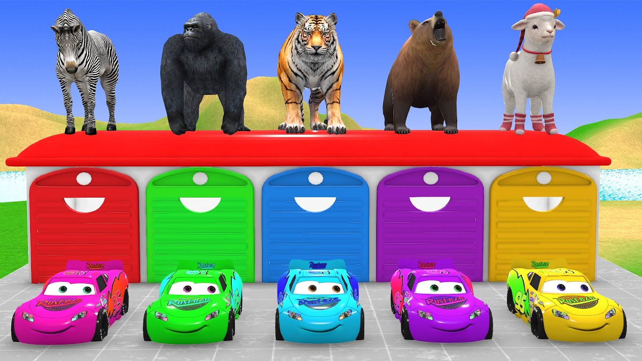 Long Slide Game with Cow Elephant Gorilla Hippopotamus Tiger 3d Animal Game Funny 3d Animals