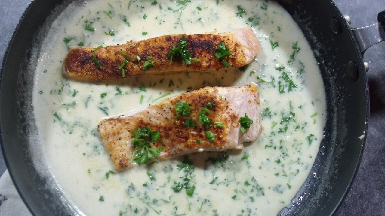 Easy Panfried Salmon with Coconut, Mustard & Parsley Sauce Keto