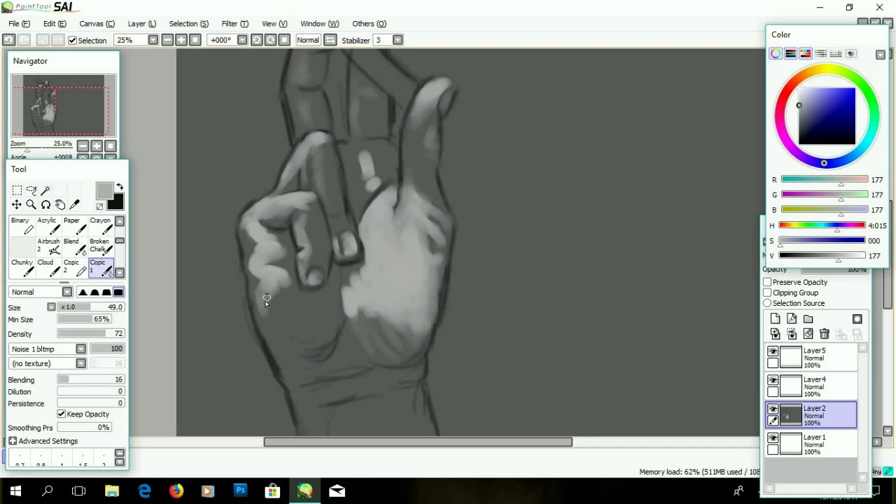 Quick Digital Painting /Paint Tool SAI/ - YouTube