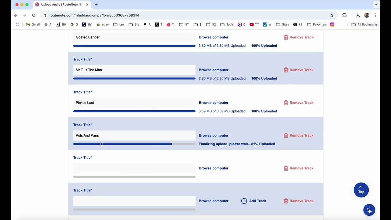 Как загрузить песню и альбом в Routenote