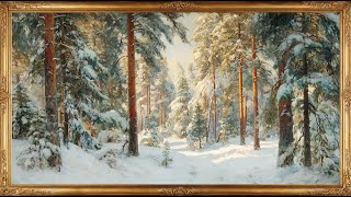 Snowy Pine Forest Animated| Vintage Oil Painting with Christmas Jazz | Framed Art TV Wallpaper 4K screenshot 4