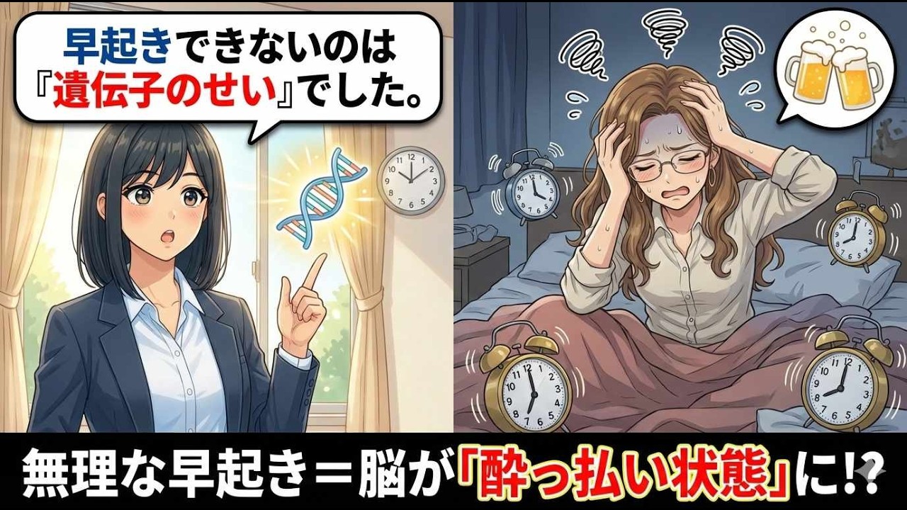 【衝撃】朝起きられないのは甘えじゃない！無理な早起きで脳機能が40%低下する「夜型人間」の真実【社会的時差ボケ】
