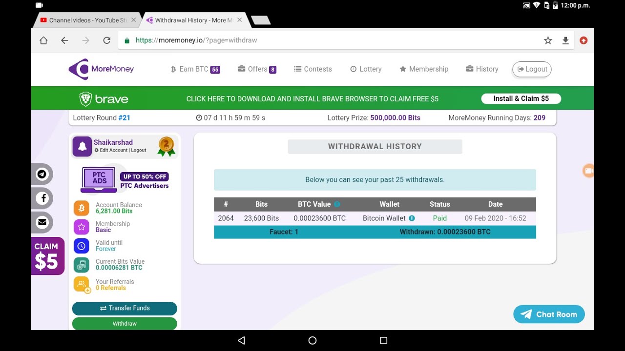 Moro mony free bitcoin faucet 22000 satoshi every clam with withdrawal proof