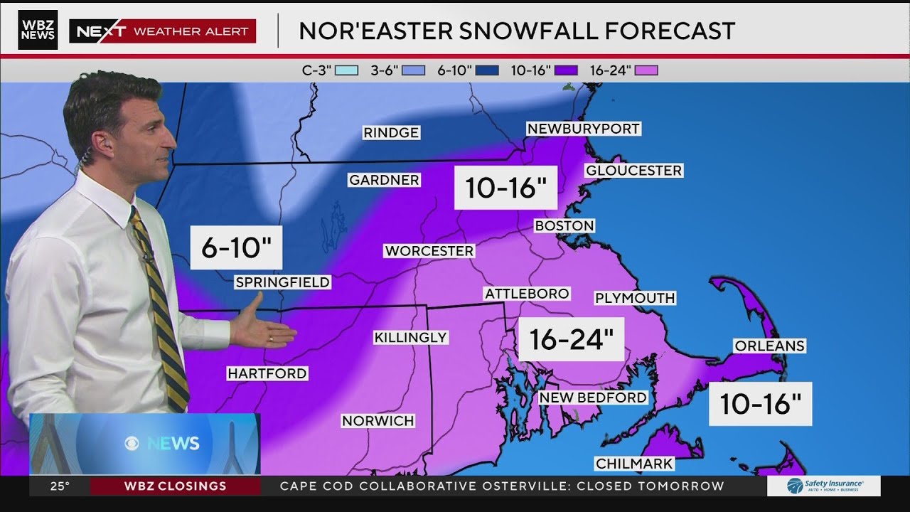 Latest weather forecast as snow totals continue to grow in Massachusetts