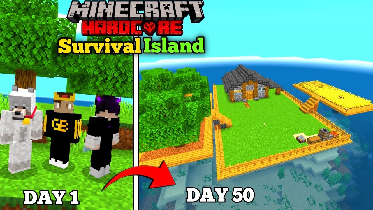 We survived 50 days on a SURVIVAL ISLAND in minecraft pe | 3 players 50 ...