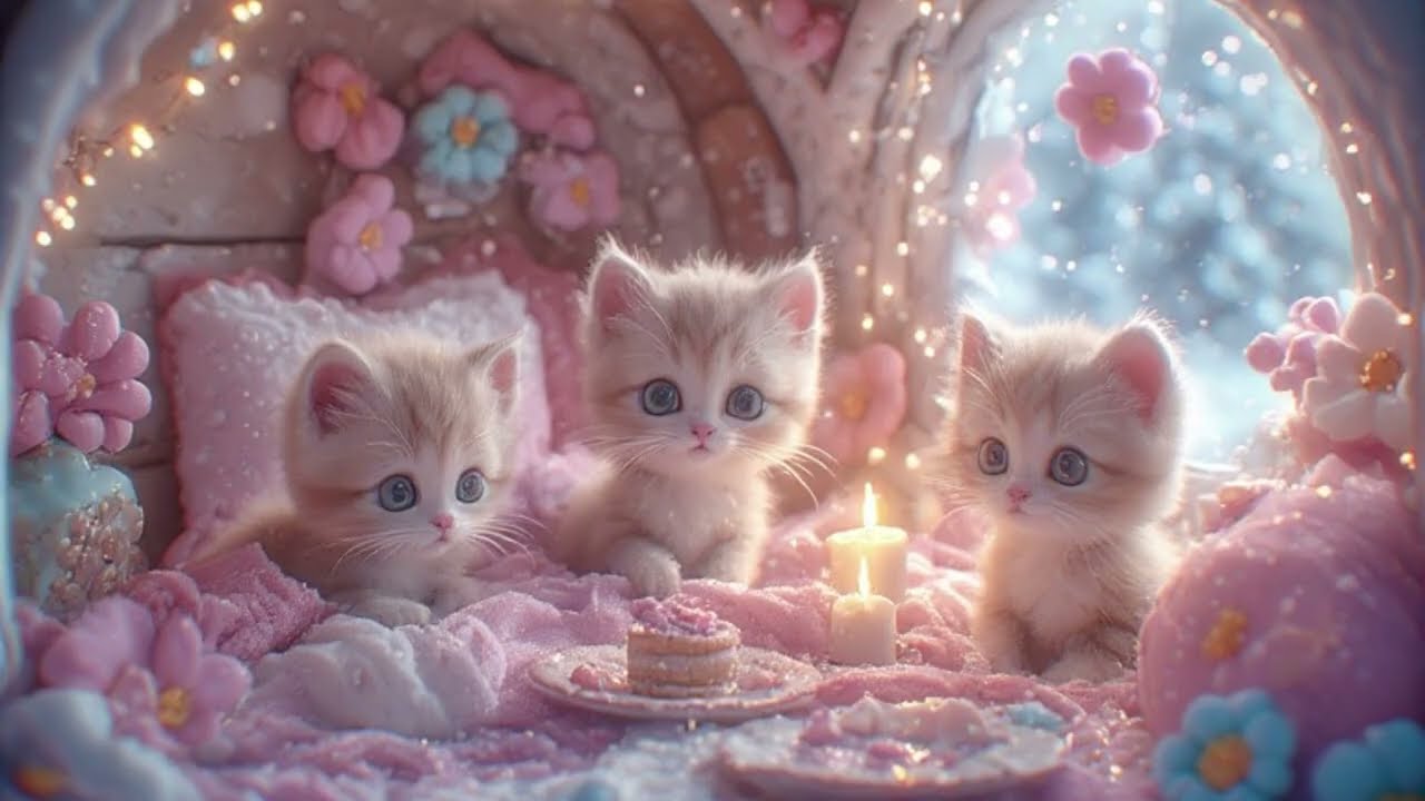 Snowed In Kitties Having a Cozy Dinner in their Gingerbread Cabins: Sweet Dreamy Magical Music