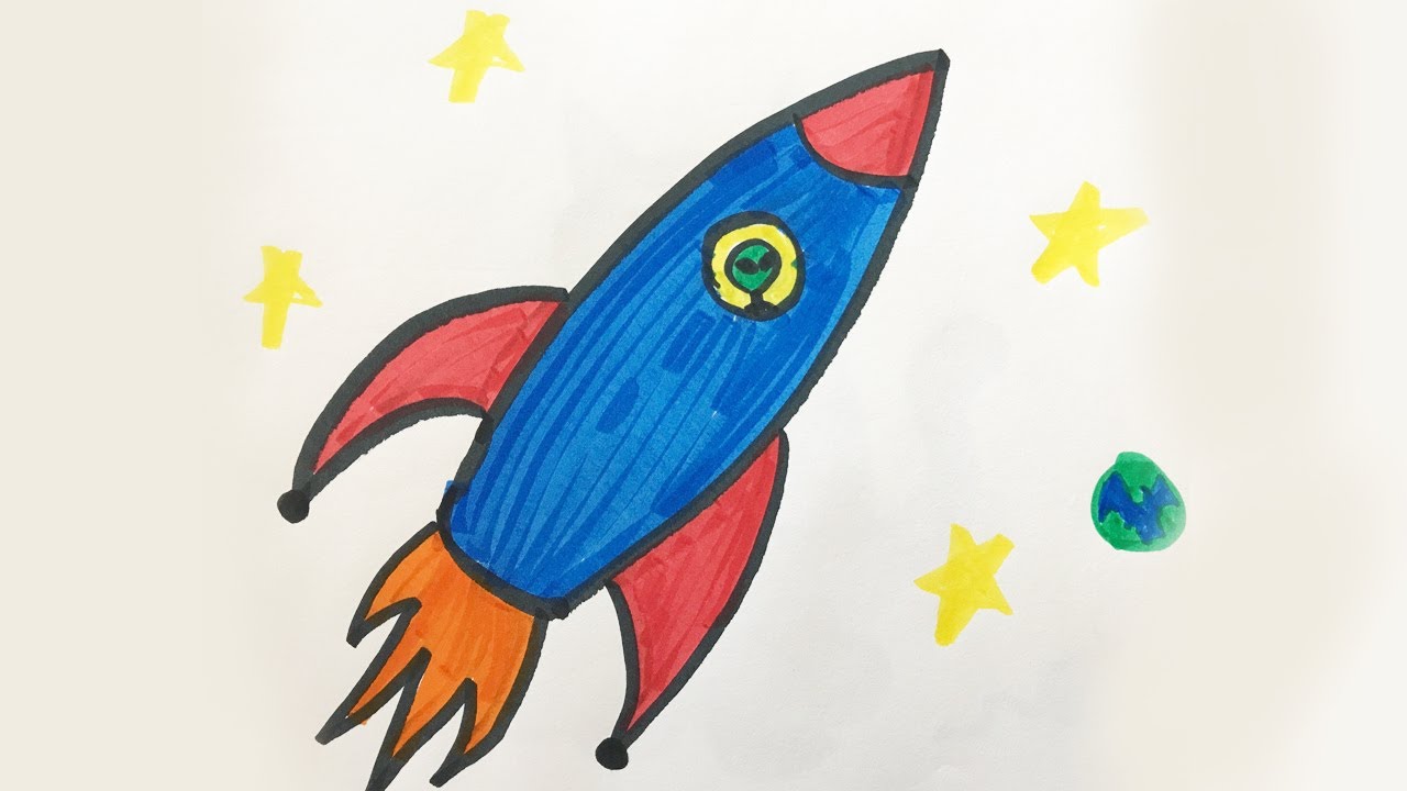 How to draw and color a Space Ship -for kids! - YouTube