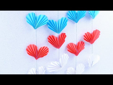 July 4 Paper Crafts | How to Make Paper Hearts on String Garland Decor