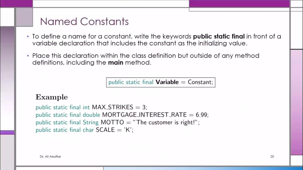 Lecture 12 - Chapter 2 - Named Constants in Java - ITCS113 - YouTube