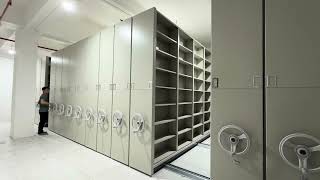 Manual mobile Compact Shelvingused for document storage in archives. Fully installed and inspected