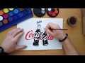 How to draw a Coca Cola logo with bottles - Drawing logos by hand