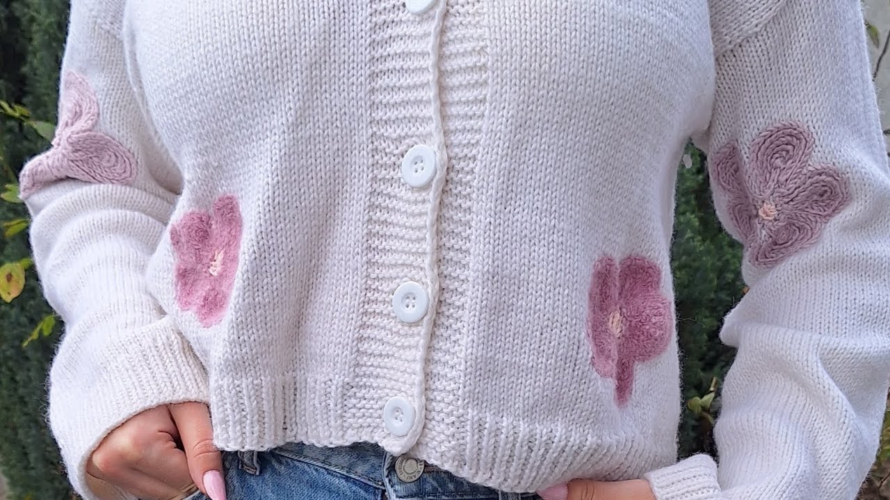 From simple to flowers 🧶🌸🌸🧶- cardigan transformation