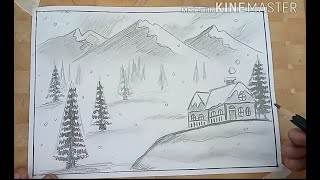 How to draw Winter Scenery with  Pencil