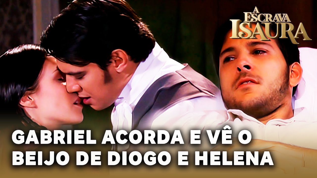 A ESCRAVA ISAURA: Gabriel acorda do coma no momento em que Diogo e Helena se beijam
