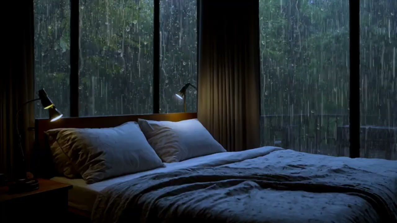 Дождь на стеклянной крыше Уютный сон и учеба ASMR 10 часов