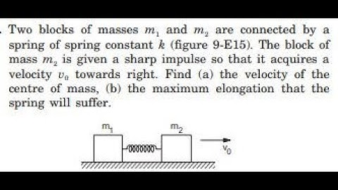 Two blocks of masses and are connected by a spring of spring constant (figure 9-E15). The block of