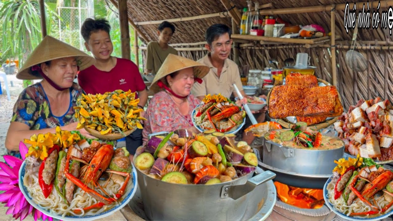 Bún Mắm Chả Cá Nhồi Ớt Khổ Qua, Heo Quay | Quán Ăn Sáng Của Mẹ Nơi Miền Quê || Country specialties