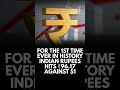 ₹96.17 vs $1.Historic fall of the Rupee.#Economy #Rupee #Finance #India #YTShorts