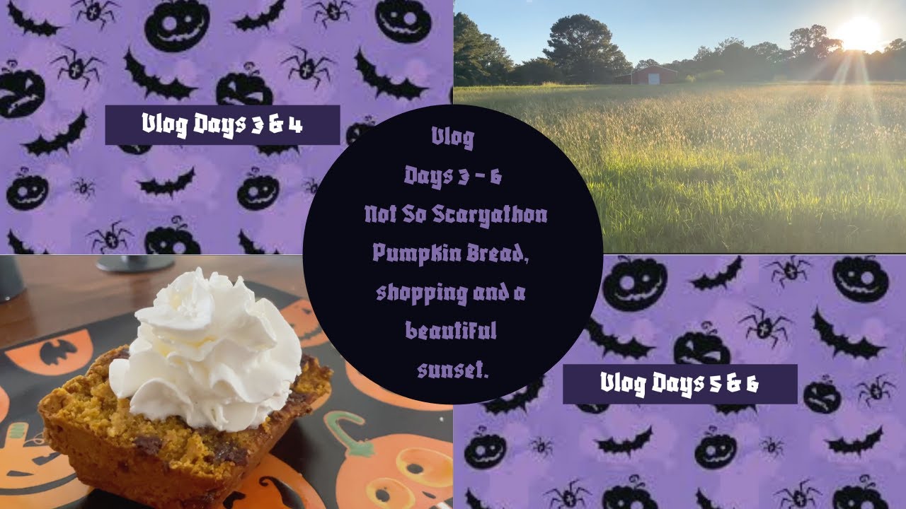 VlogDays 3 -6 Not So Scaryathon Pumpkin Bread, shopping and a beautiful sunset.