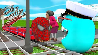 【踏切アニメ】あぶない電車 TRAIN Vs Captain, Hulk , Spider Man🚦 踏切 Fumikiri 3D Railroad Crossing Suoerheroes