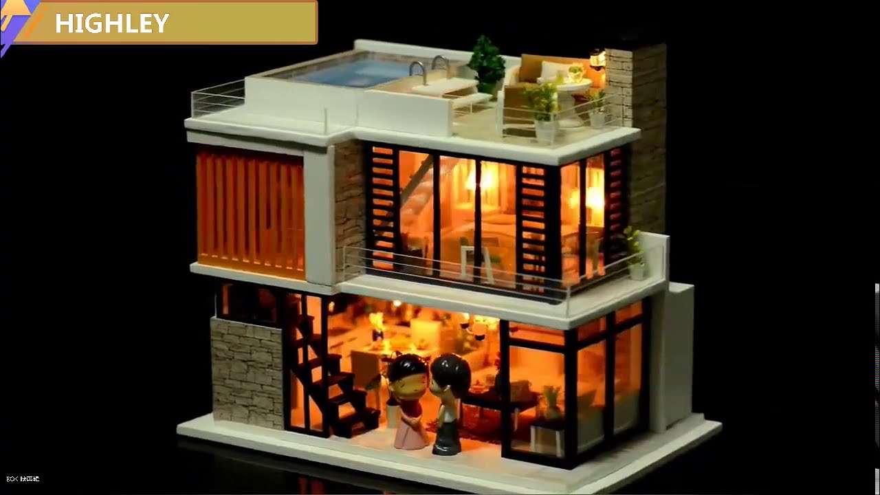 Wooden Miniature DIY DollHouse Furniture Kit Assemble with Dust Cover