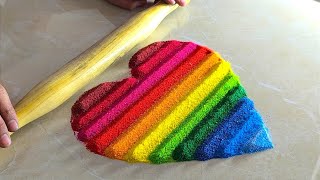 Colourful Heart ❤🧡💛💚💙💜 rangoli using Belan/Rolling pin | Easy rangoli art for Beginners | Rangoli