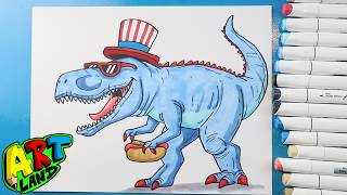 How to Draw a Fourth of July Dinosaur