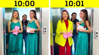 Girls cut their clothes in the Elevator 😱 How to Transform your Outfit anywhere 👗