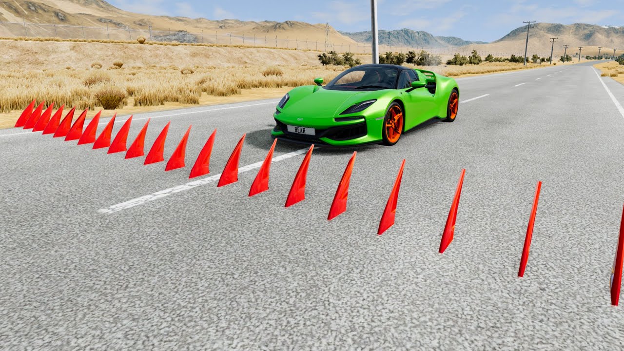 Cars vs Red Spikes - BeamNG Drive | BeamNG Drive Car Crashes Videos