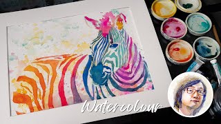 水彩入门 详细中文解说 | 水彩斑马 | How To Paint A Zebra In Watercolor Tutorial