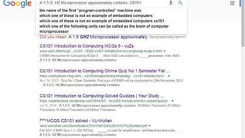 CS 101 Quiz NO1 VU FALL 2018