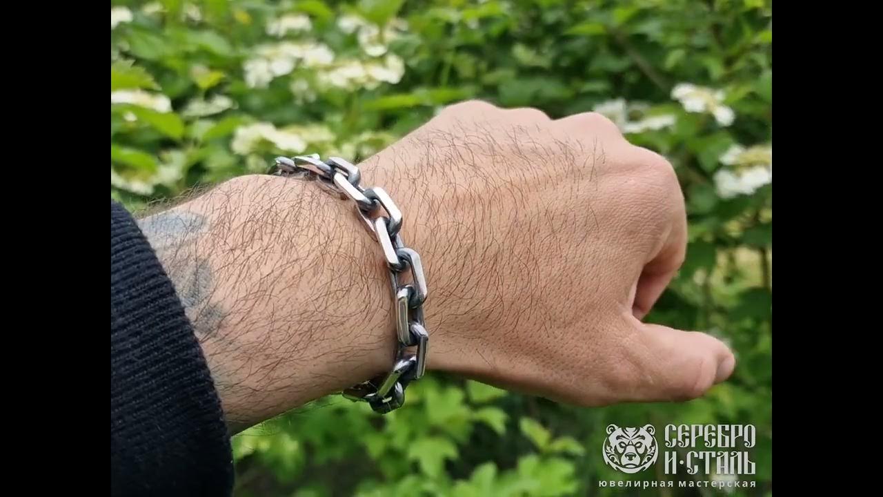 Богатырский браслет якорный. Серебро 925 с чернением. Цепочка якорное ...