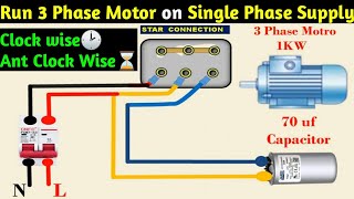 how to run three phase motor on single phase connection with capacitor @mianelectric