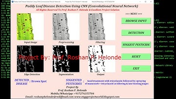 Python Opencv Paddy Plant Disease Detection and Pesticide Suggestion Using Machine Learning CNN
