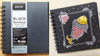 Brustro black sketchbook unboxing and review/madhubani painting for beginners/fish madhubani design