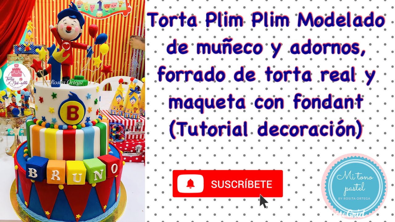 Torta Plim Plim modelado del payasito, globos y adornos, forrado de torta real y maqueta, montaje.
