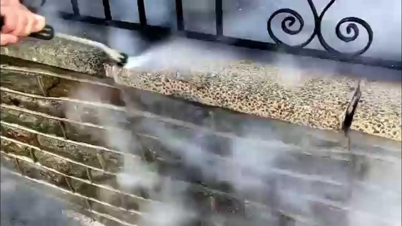 Stone wall cleaning using 150 degrees steam cleaner. YouTube