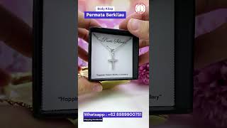 Kalung Salib Perak Asli Silver 925 Lapis Emas Putih Wanita Cewek Salip Permata Mewah Elegan