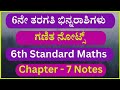 6ನೇ ತರಗತಿ ಭಿನ್ನರಾಶಿಗಳು ಗಣಿತ ನೋಟ್ಸ್ | 6th Standard Maths Chapter 7 Notes