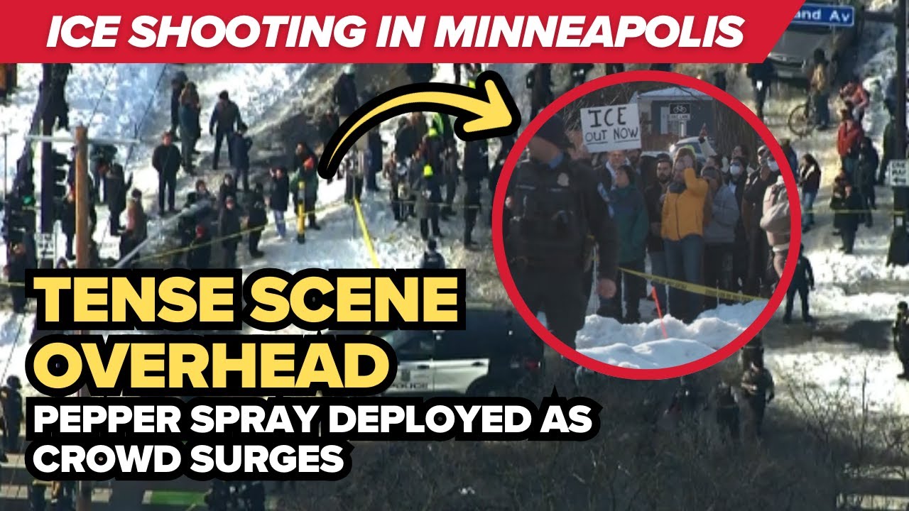 Aerial video shows tense scene as ICE agents, crowd face off in Minneapolis