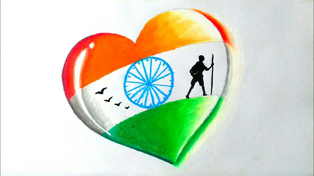 Independence day drawing ||heart 3D ||oil pastel color painting ...