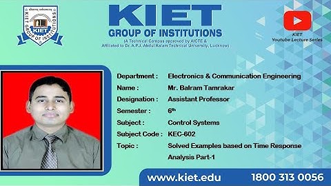 B. Tech_ECE_6Sem| Solved Examples based on Time Response Analysis Part-1 | Mr. Balram Tamrakar|