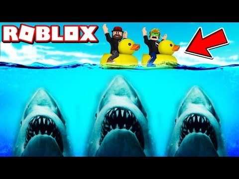Running From Shark On A Duck Floaties In Roblox Sharkbite Blox4fun Youtube - close calls roblox sharkbite