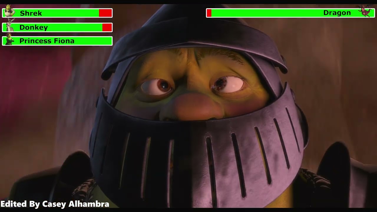Shrek (2001) Escaping the Dragon's Keep with healthbars