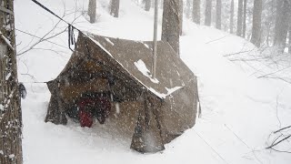 Heavy snow solo camping | Hot tents and hammocks | Broken chimney.