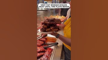 Very fat woman stacks meat until the plate bends #foodies #bigback #buffet #funnyshorts